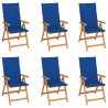 Cadeiras de jardim c/ almofadões azul real 6 pcs teca maciça 1