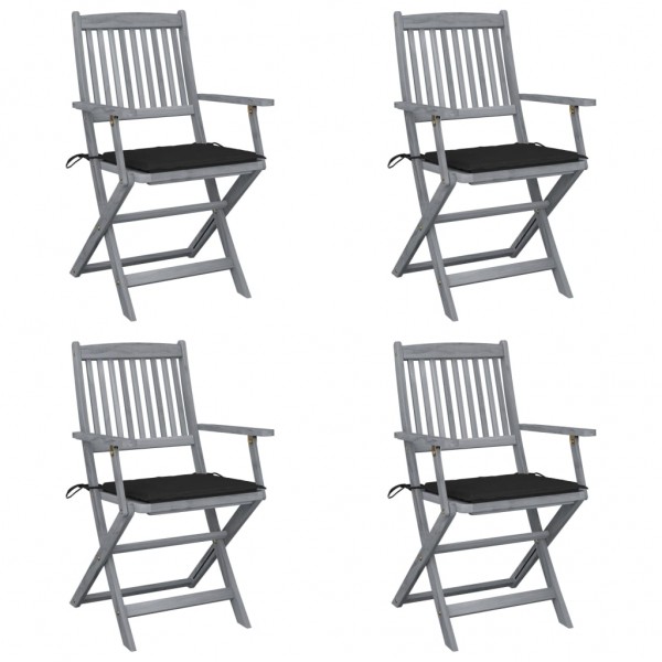 Sillas de jardín plegables 4 uds cojines madera maciza acacia D