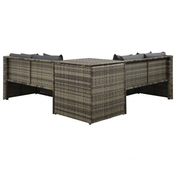 Set de muebles de jardín 4 pzas y cojines ratán sintético gris M 4