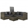4 pcs conjunto lounge de jardim c/ almofadões vime PE cinzento 5