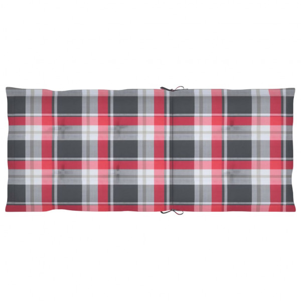Cojín silla jardín respaldo alto 2 uds cuadros rojo 120x50x3 cm M 2