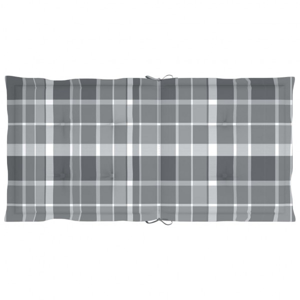 Cojín silla de jardín respaldo bajo 2 uds tela a cuadros gris M 4