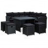 Set muebles de jardín 6 piezas y cojines ratán sintético negro 1