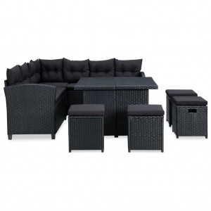 Set muebles de jardín 6 piezas y cojines ratán sintético negro H