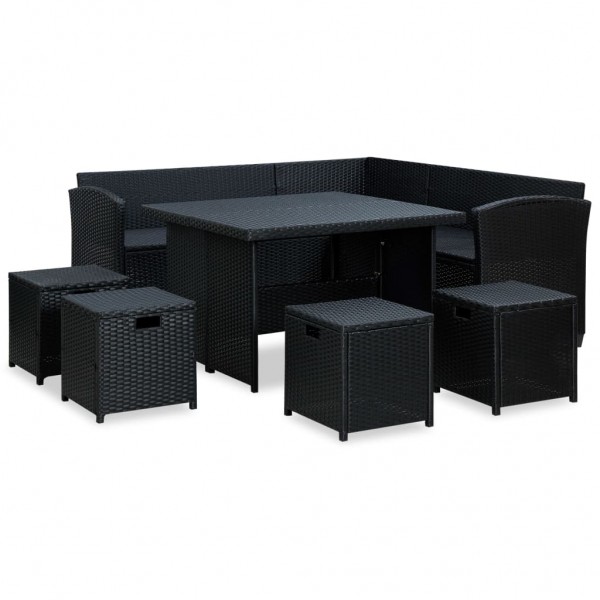 Set muebles de jardín 6 piezas y cojines ratán sintético negro M 3