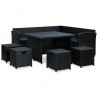 Set muebles de jardín 6 piezas y cojines ratán sintético negro 3