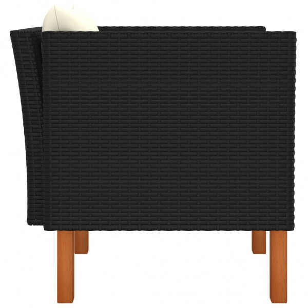 Sofá de jardim vime PE e madeira de eucalipto maciça M 2