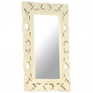 Espejo tallado a mano madera maciza de mango blanco 80x50 cm H