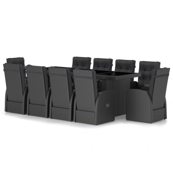 Set comedor de jardín 11 piezas ratán sintético y cojines negro D