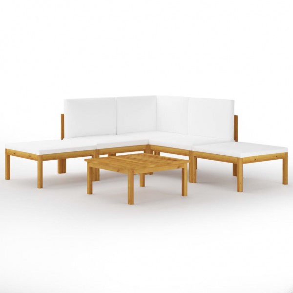 Muebles de jardín 6 pzas cojines crema madera maciza de acacia D