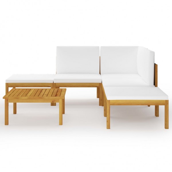 Muebles de jardín 6 pzas cojines crema madera maciza de acacia M 2