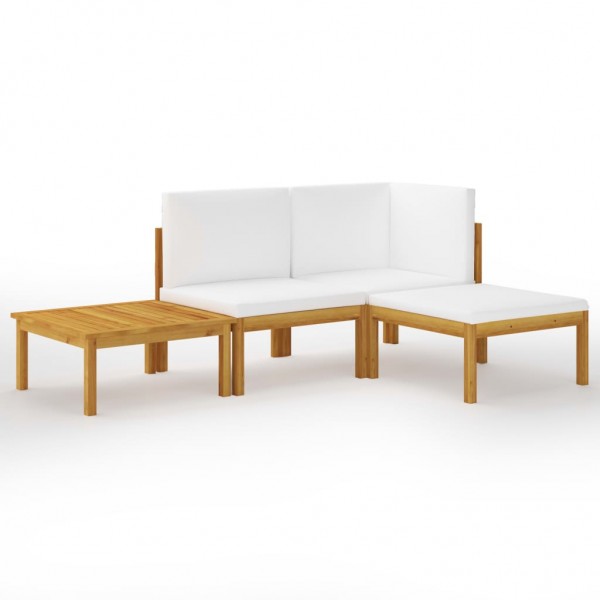 Muebles de jardín 4 pzas cojines crema madera maciza de acacia D