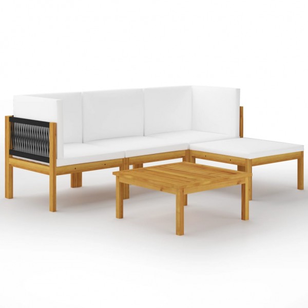 Muebles de jardín 5 pzas cojines crema madera maciza de acacia D