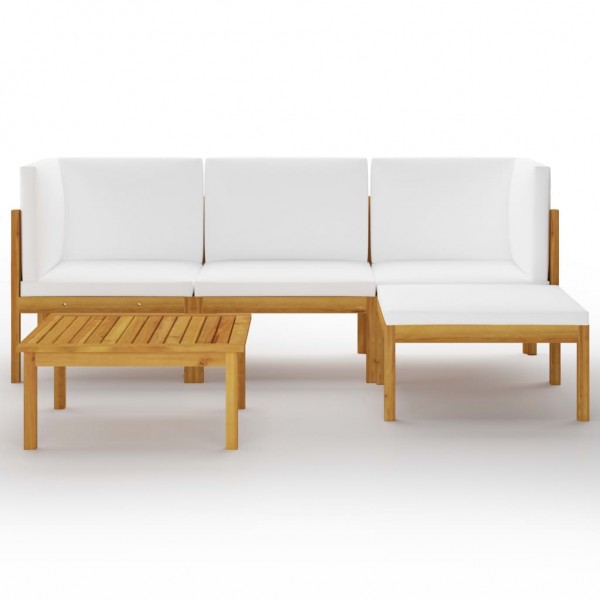 Muebles de jardín 5 pzas cojines crema madera maciza de acacia M 2