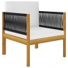 Conjunto de lounge de jardim  com 6 peças e almofadas em madeira de acácia creme e corda 3