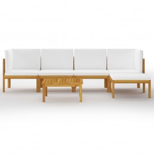 Muebles de jardín 6 pzas cojines crema madera maciza de acacia H