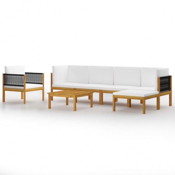 Muebles de jardín 7 pzas cojines crema madera maciza de acacia D