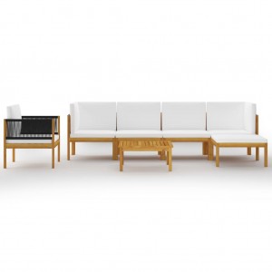 Conjunto de lounge de jardim  com 7 peças e almofadas em madeira de acácia creme e corda H