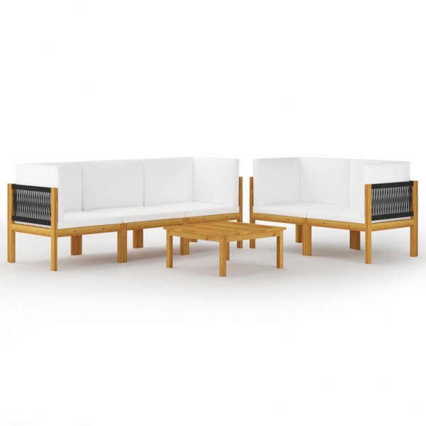 Muebles de jardín 6 pzas cojines crema madera maciza de acacia D