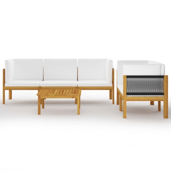 Conjunto de lounge de jardim  com 6 peças e almofadas em madeira de acácia creme e corda M 2