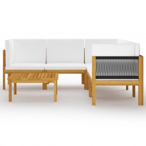 Conjunto de lounge de jardim  com 6 peças e almofadas em madeira de acácia creme e corda H