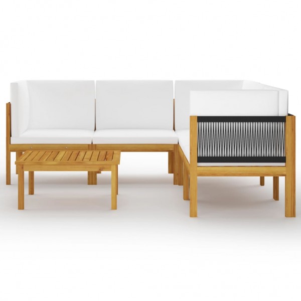 Conjunto de lounge de jardim  com 6 peças e almofadas em madeira de acácia creme e corda M 2