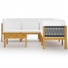 Conjunto de lounge de jardim  com 6 peças e almofadas em madeira de acácia creme e corda 2