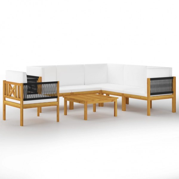 Muebles de jardín 7 pzas cojines crema madera maciza de acacia D