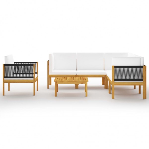 Muebles de jardín 7 pzas cojines crema madera maciza de acacia M 2