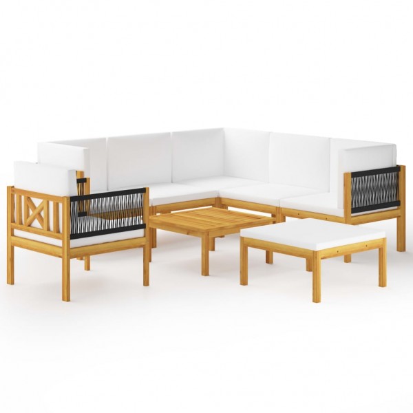 Muebles de jardín 8 pzas cojines crema madera maciza de acacia D