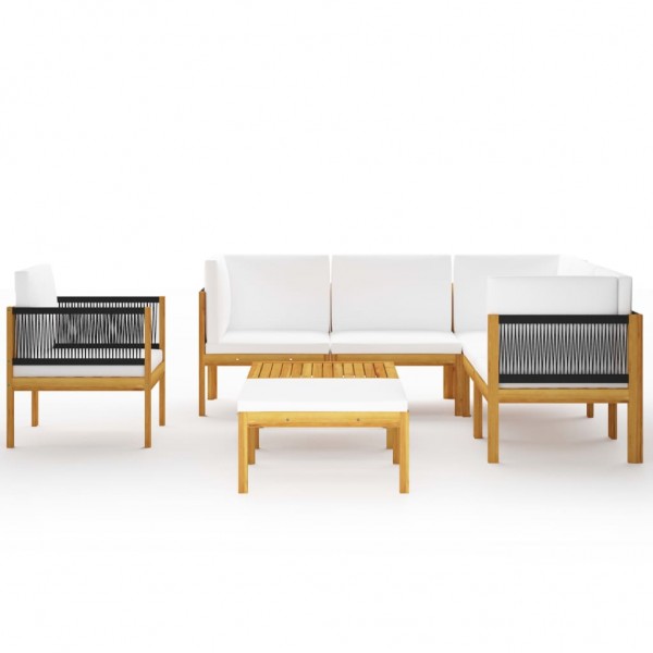 Muebles de jardín 8 pzas cojines crema madera maciza de acacia M 2