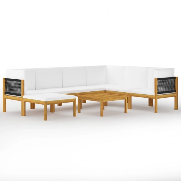 Muebles de jardín 8 pzas cojines crema madera maciza de acacia D