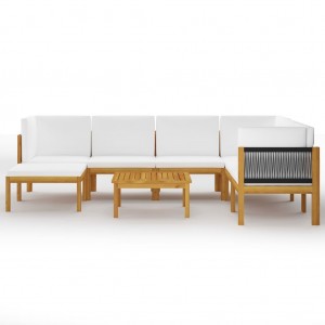 Muebles de jardín 8 pzas cojines crema madera maciza de acacia H