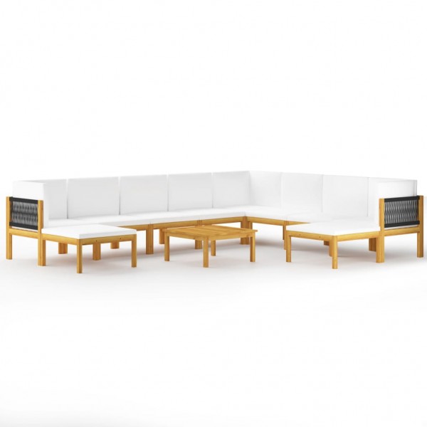 Muebles de jardín 11 pzas cojines crema madera maciza acacia D