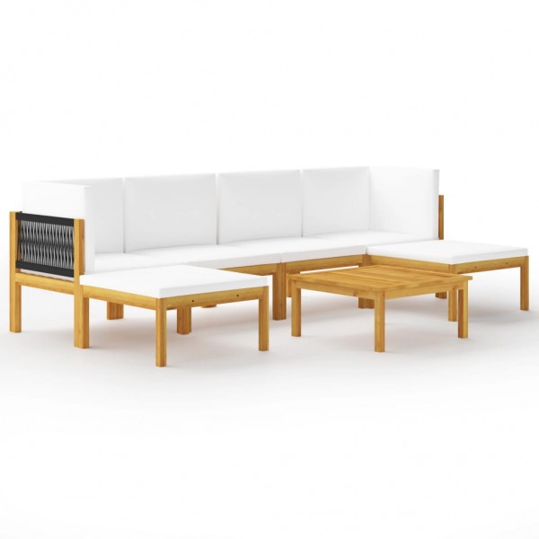 Muebles de jardín 7 pzas cojines crema madera maciza de acacia D