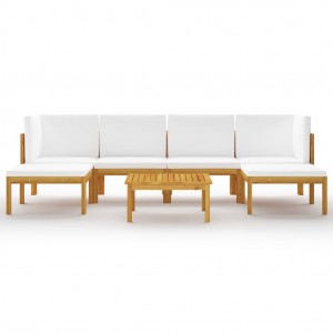 Muebles de jardín 7 pzas cojines crema madera maciza de acacia H