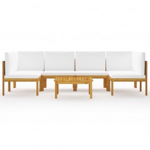 Conjunto de lounge de jardim  com 7 peças e almofadas em madeira de acácia creme e corda H