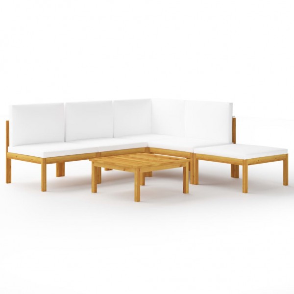 Muebles de jardín 6 pzas cojines crema madera maciza de acacia D