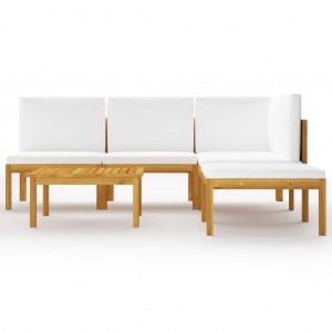 Conjunto de lounge de jardim  com 6 peças e almofadas em madeira de acácia creme e corda H