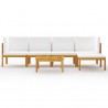 Conjunto de lounge de jardim  com 6 peças e almofadas em madeira de acácia creme e corda 2