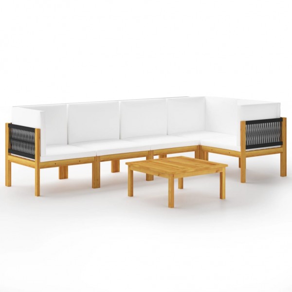 Muebles de jardín 6 pzas cojines crema madera maciza de acacia D