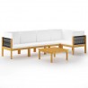 Muebles de jardín 6 pzas cojines crema madera maciza de acacia 1