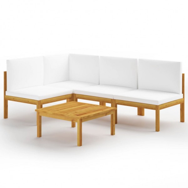 Muebles de jardín 5 pzas cojines crema madera maciza de acacia D