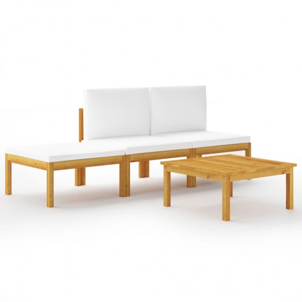 Muebles de jardín 4 pzas cojines crema madera maciza de acacia D