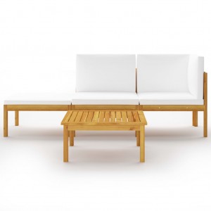 Muebles de jardín 4 pzas cojines crema madera maciza de acacia H