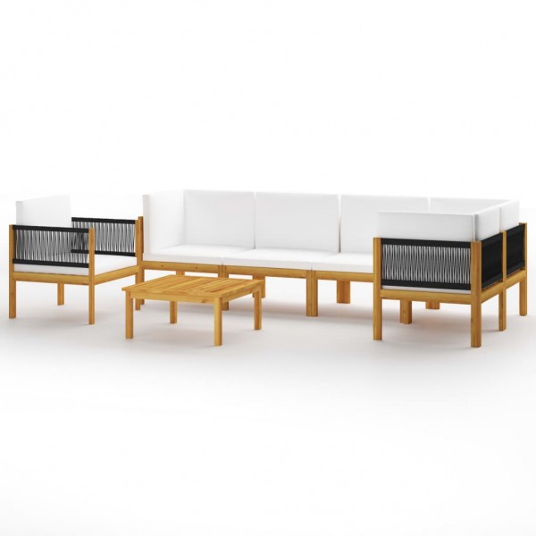 Muebles de jardín 7 pzas cojines crema madera maciza de acacia D