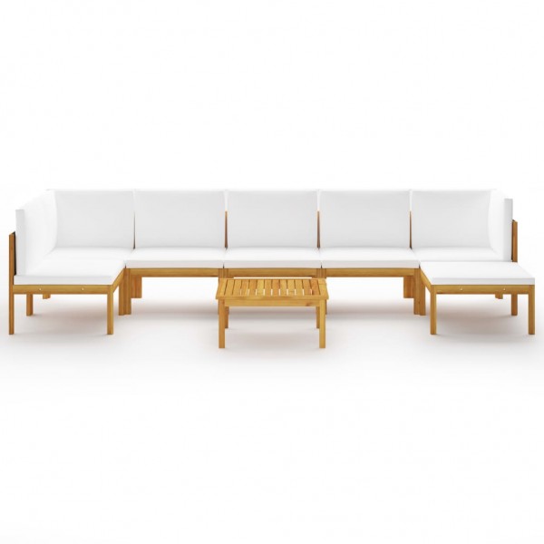 Muebles de jardín 8 pzas cojines crema madera maciza de acacia M 2