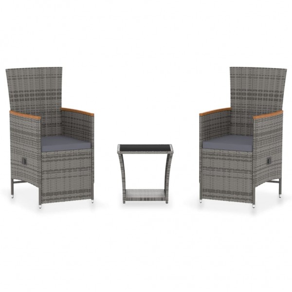 Set de muebles de jardín 3 pzas y cojines ratán sintético gris D