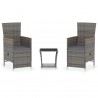 Set de muebles de jardín 3 pzas y cojines ratán sintético gris 1