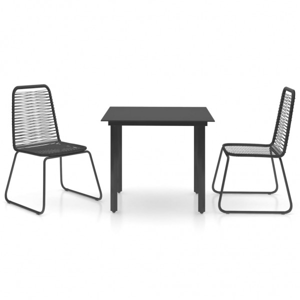 Set de comedor de jardín de 3 piezas PVC ratán negro D